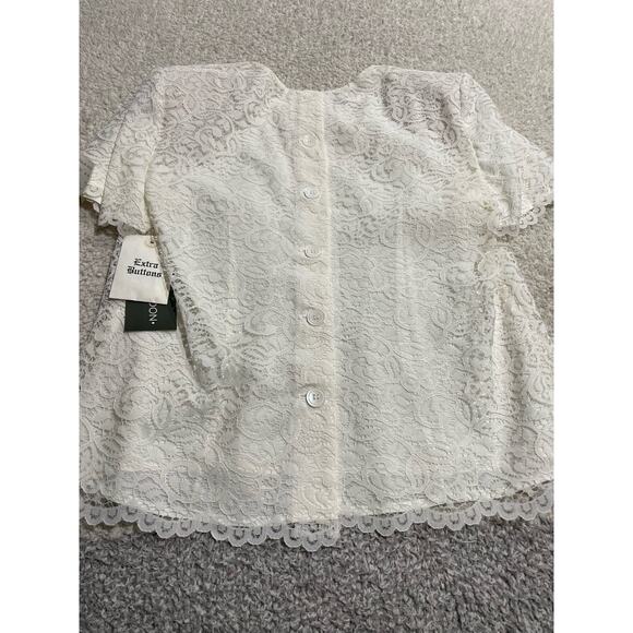VTG New Maggy London Womens 12 Buttoned Back Lace Overlay Top White Made In USA - Picture 2 of 11